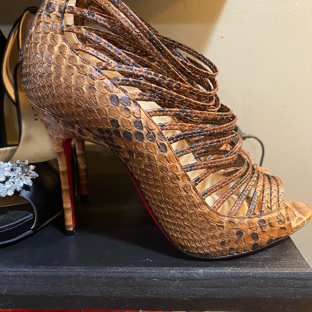Christian Louboutin Snakeskin Peeptoe Bootie 38